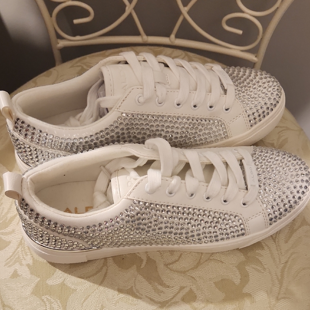 Women's Aldo White Rhinestone Sneakers, Size 6.5